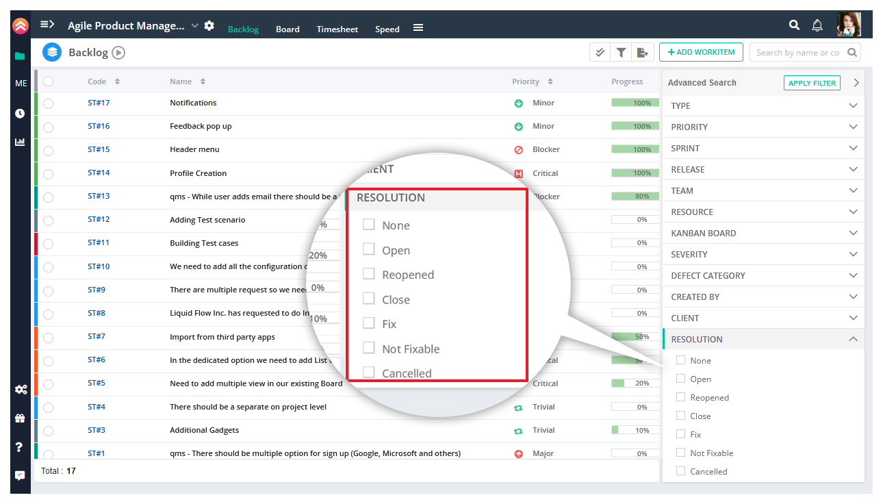 Identify your workitem with Resolution